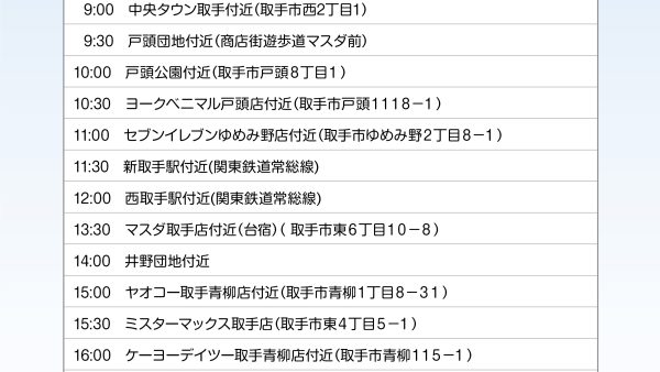 遊説ルート日程　206カ所で街頭演説を開催